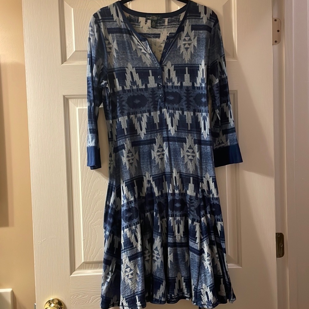 LRL Lauren Jeans Co Dress Small Blue Southwestern